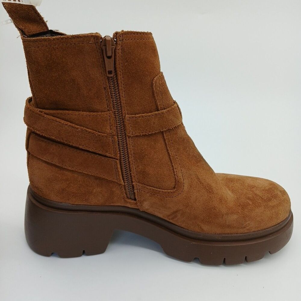 Steve Madden Coletta Lug Sole Tan Suede Buckle Ankle Booties Size 7 - Picture 4 of 10